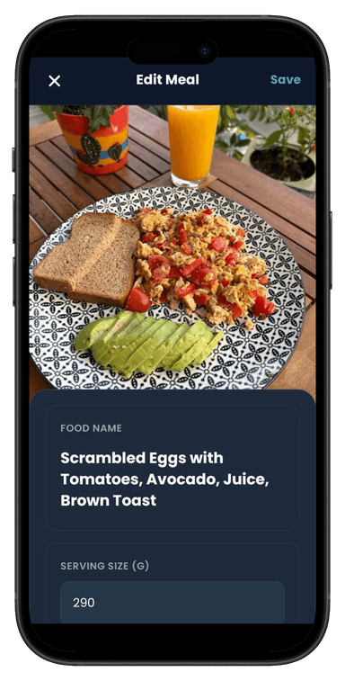 Caltın edit meal screen